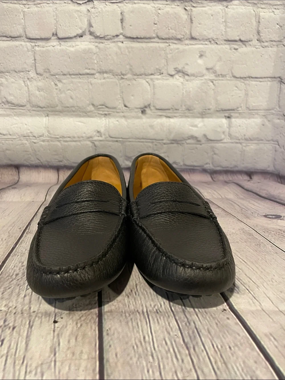 Oliver Cabell Black Leather Penny Driving Loafers with Tan Insole Sz 37